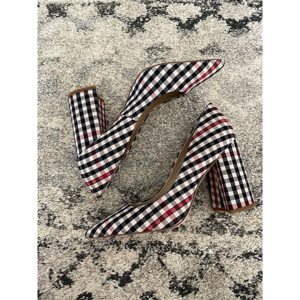 Sam Edelman Red and Black Checkered Block Heel Womens size 8.5